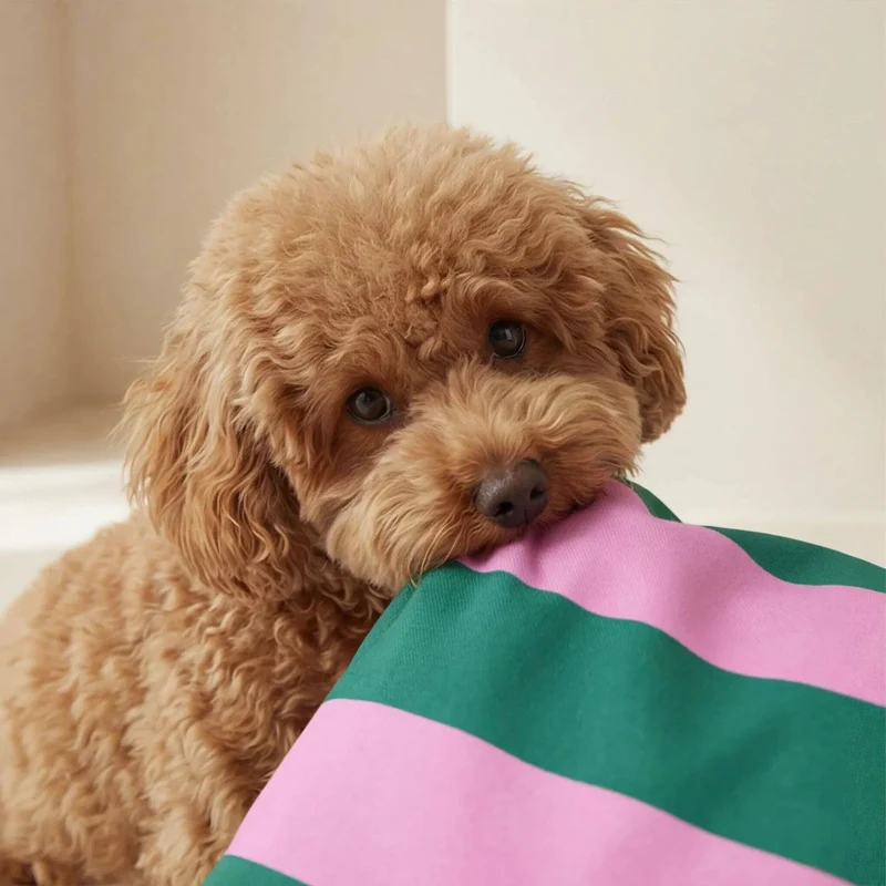 Hundekissen Copo Pink-Grün gestreift – abnehmbar & fleckenresistent
