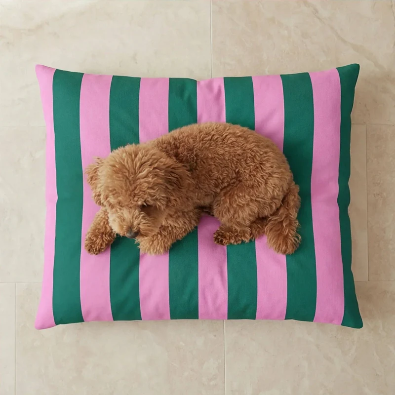 Hundekissen Copo Pink-Grün gestreift – abnehmbar & fleckenresistent