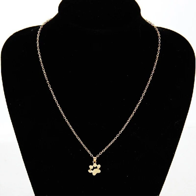 Dog Paw Footprint Gold Animal Pendant Necklaces