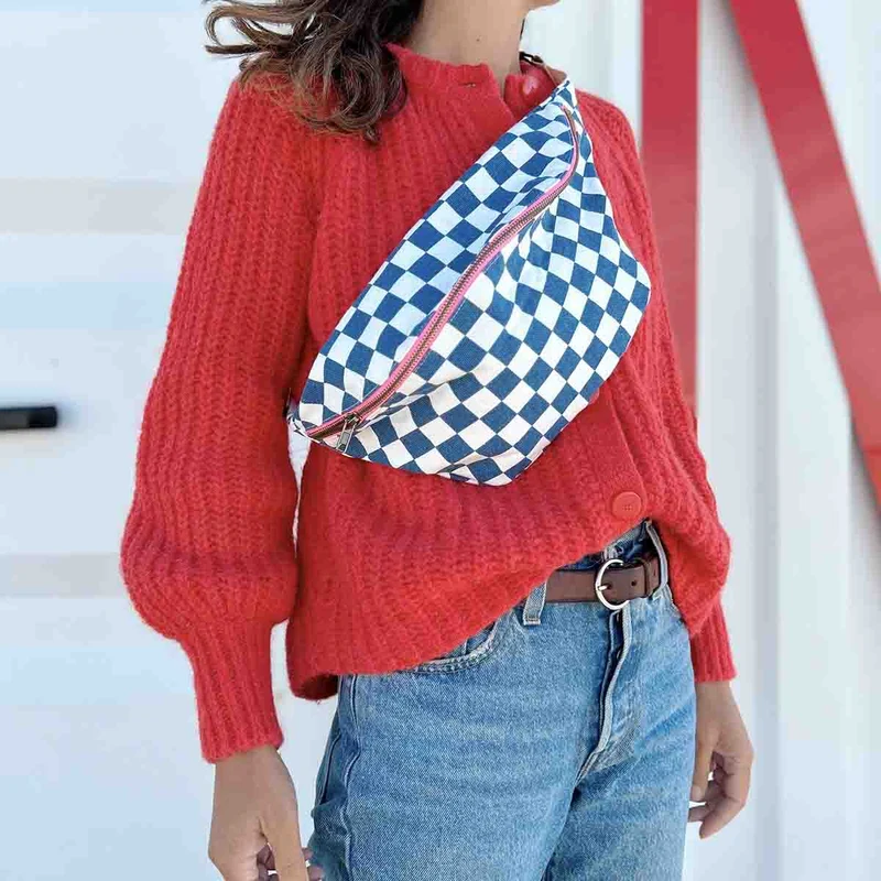 Gürteltasche DAMIER Schachbrett Weiß/Marineblau