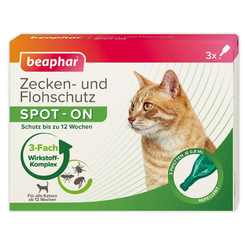 Beaphar Zecken- und Flohschutz SPOT-ON 3x0,8ml, für Katzen
