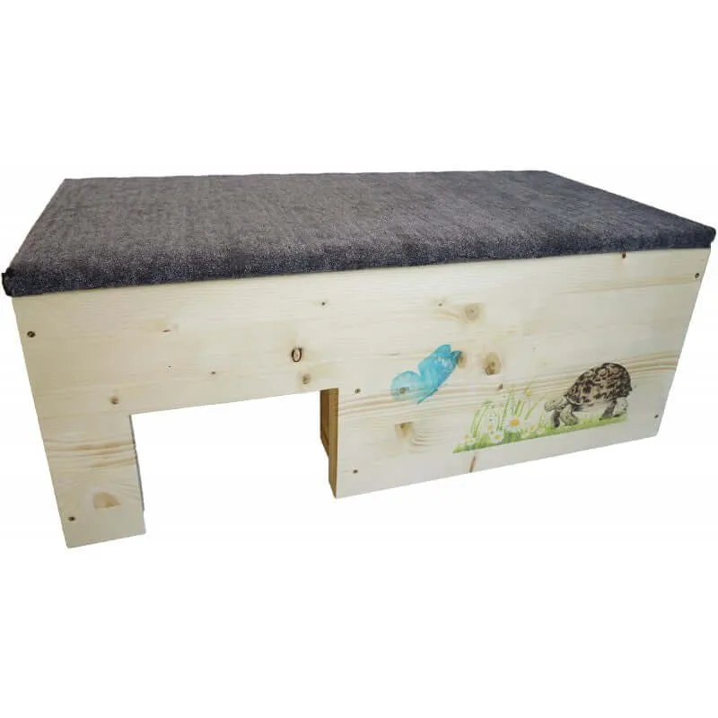 Schildkrötenhaus XXL 80x40x32cm mit Windfang, Holzlasur & Aufklappbar