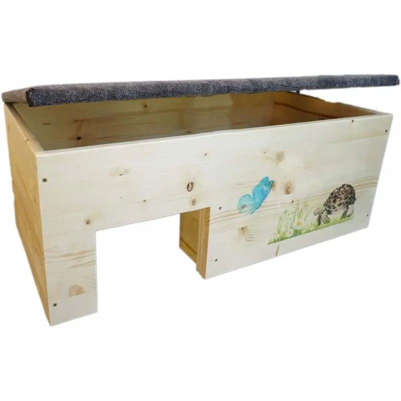 Schildkrötenhaus XXL 80x40x32cm mit Windfang, Holzlasur & Aufklappbar