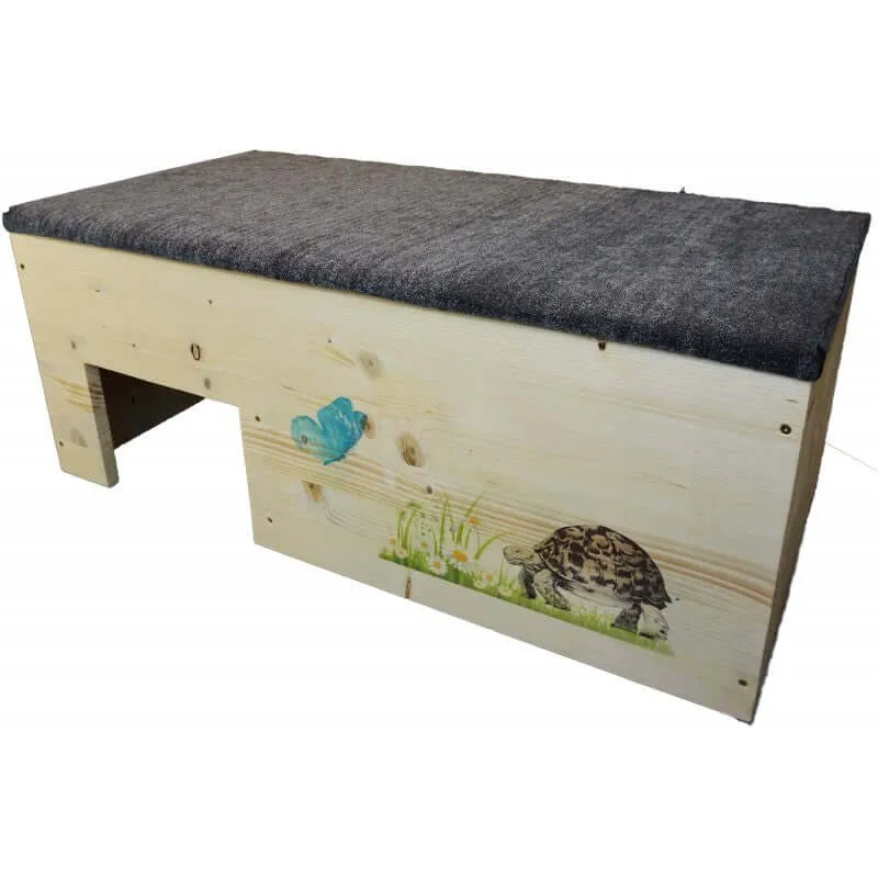 Schildkrötenhaus XXL 80x40x32cm mit Windfang, Holzlasur & Aufklappbar