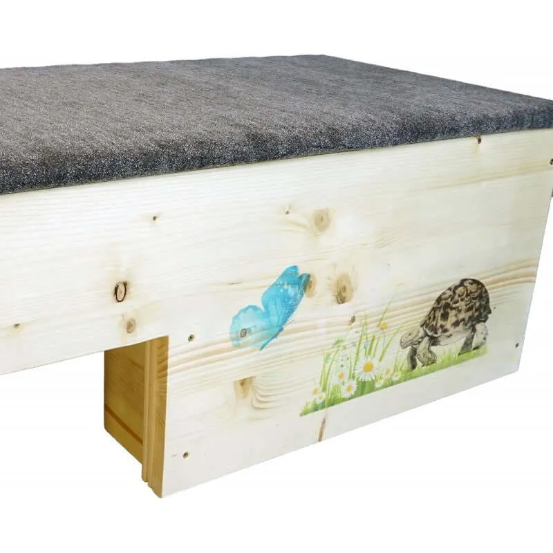 Schildkrötenhaus XXL 80x40x32cm mit Windfang, Holzlasur & Aufklappbar