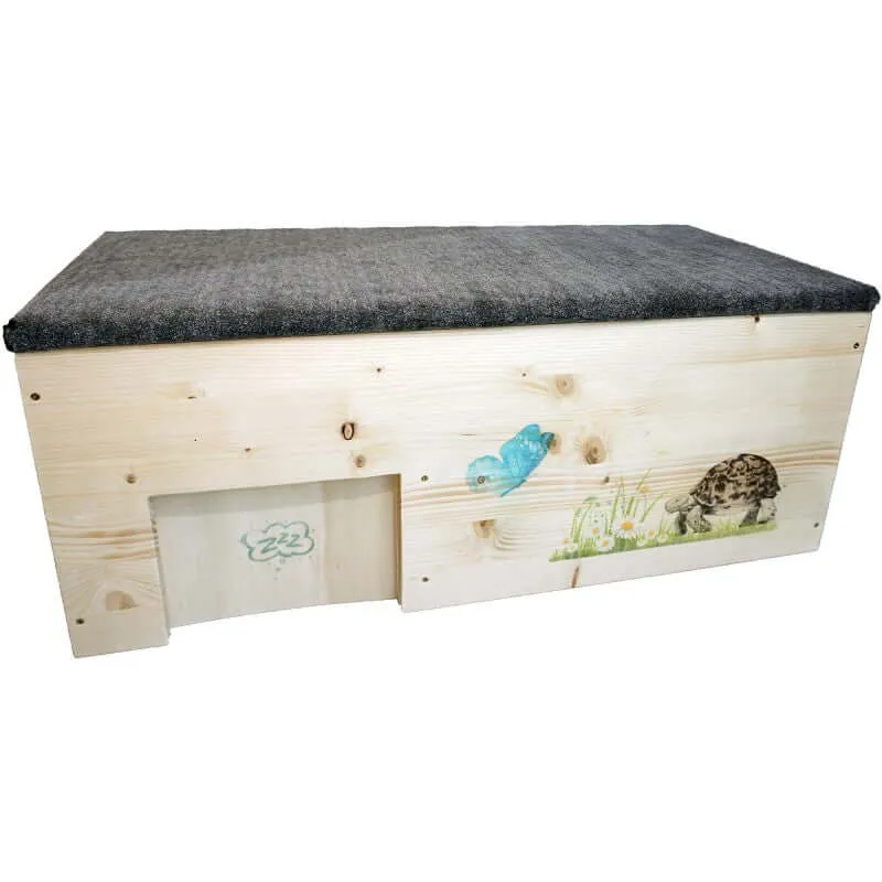 Schildkrötenhaus XXL 80x40x32cm mit Windfang, Holzlasur & Aufklappbar