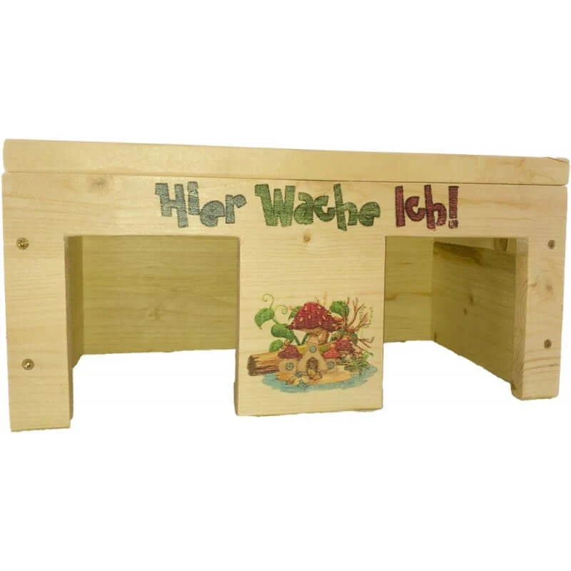Nagerhaus Hier Wache Ich Meerschweinchen mit 2 Eingängen & Holzlasur