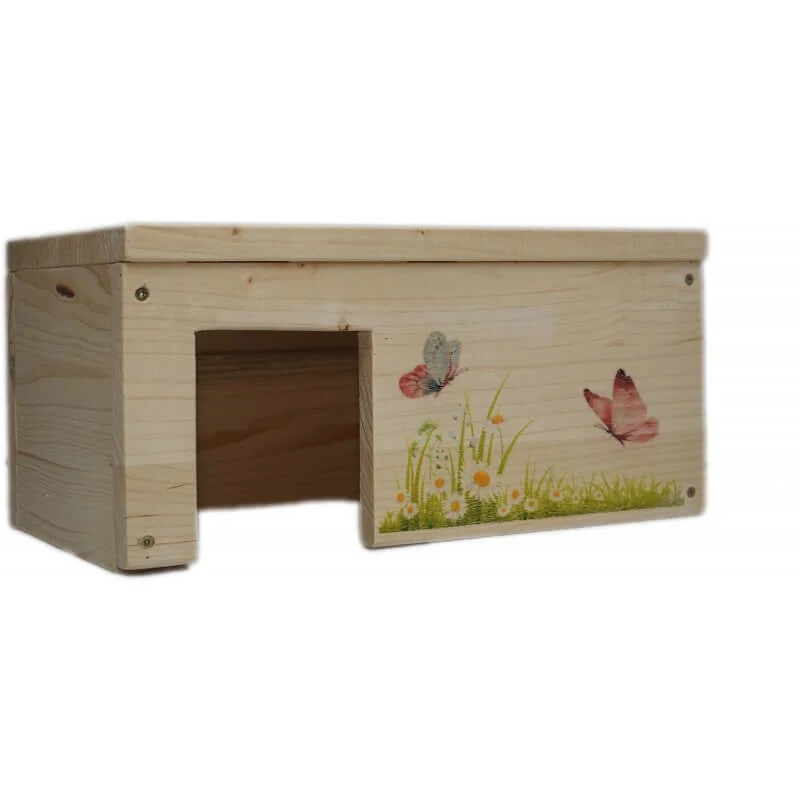 Meerschweinchenhaus Schmetterling mit 2 Eingängen & Holzlasur
