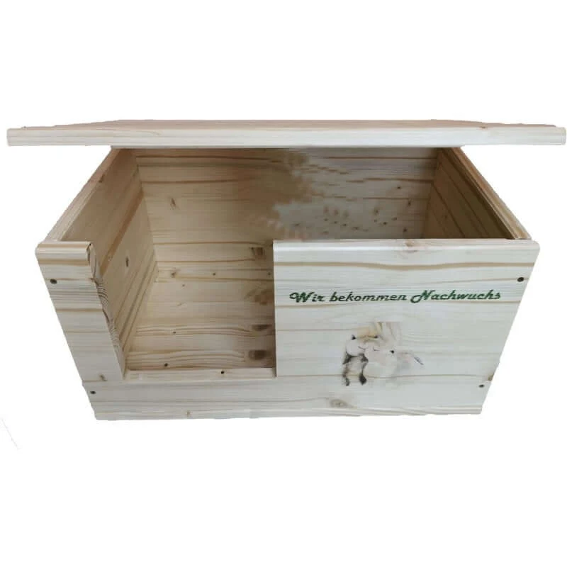 Kaninchen Hasen Wurfbox mit Holzlasur, Aufklappbar und Motiv