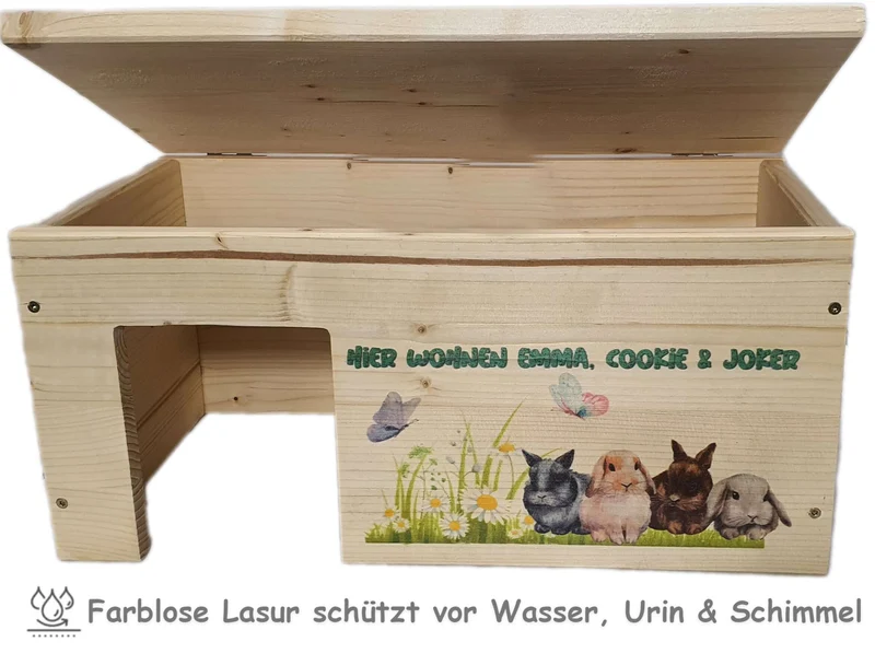 Kaninchenhaus Personalisiert mit Wunschnamen aus Holz