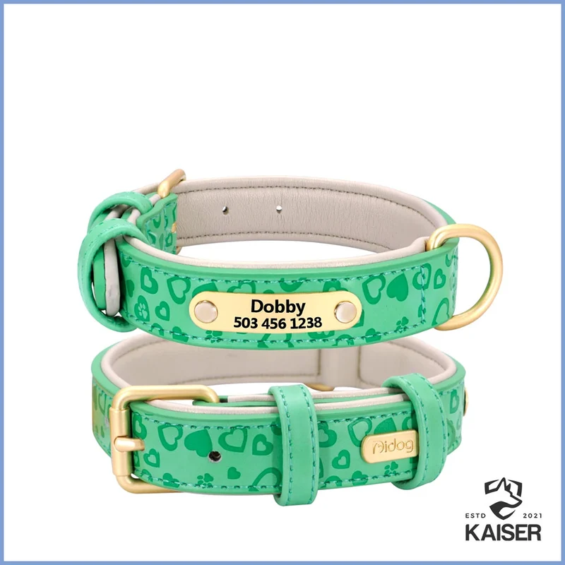 Gepolstertes Hundehalsband aus Leder mit Namensschild