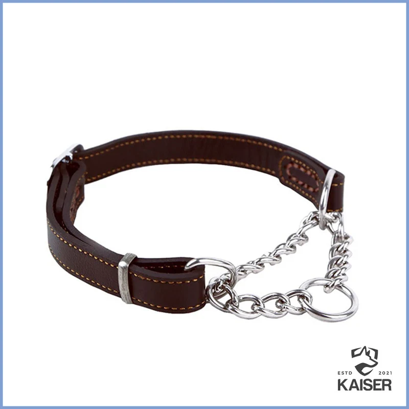 Hundehalsband Leder mit Zugstopp Kette