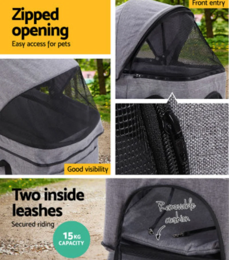 Pet Stroller Dog Carrier Foldable Pram 3 IN 1 Middle Size Grey