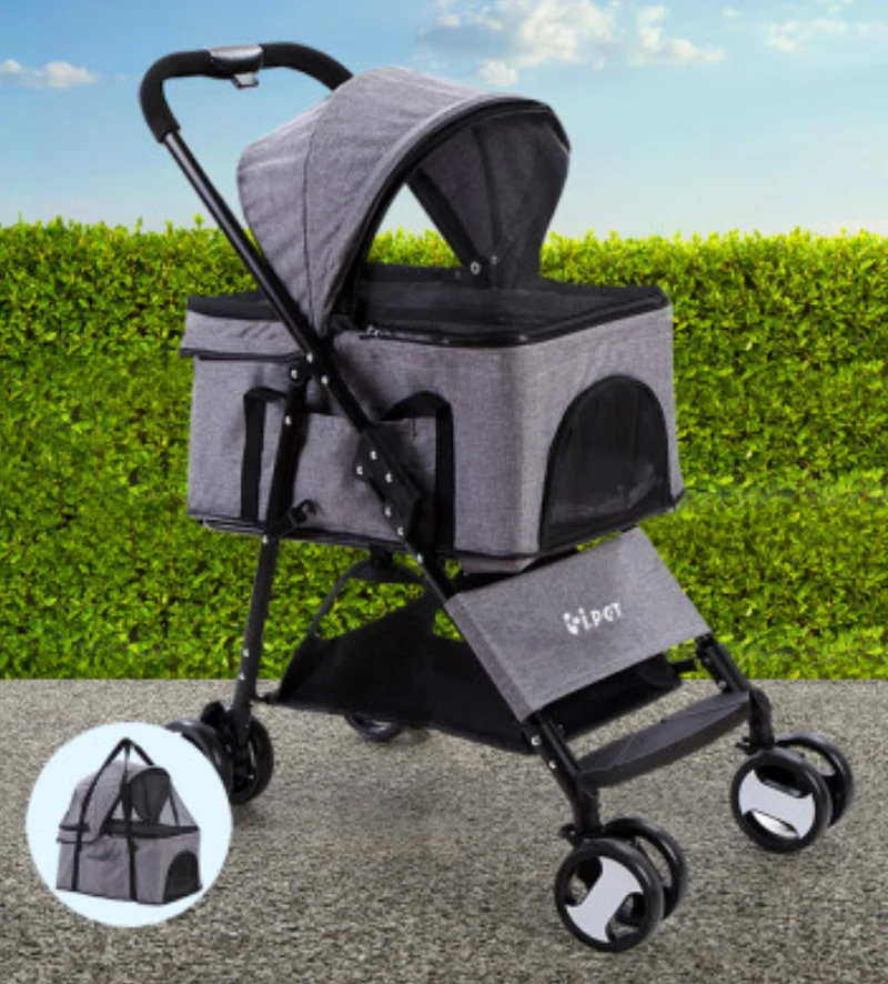 Pet Stroller Dog Carrier Foldable Pram 3 IN 1 Middle Size Grey