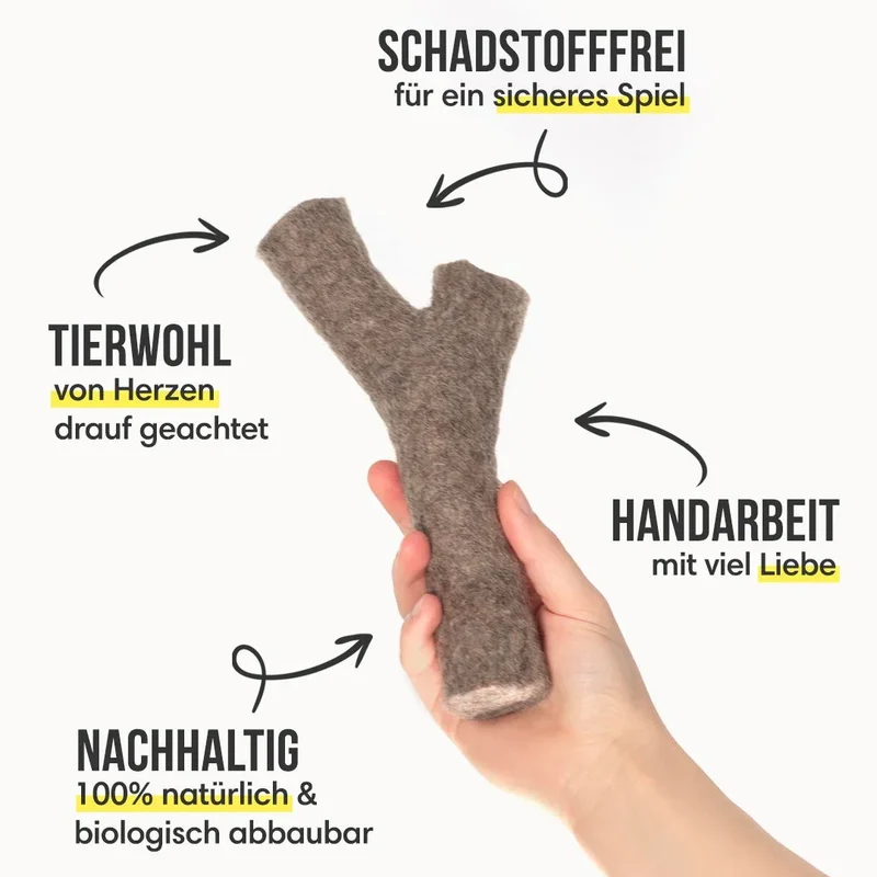 Hundespielzeug "Stock" | 100% Schafwolle | Schadstoffgeprüft, zahnpflegend & schwimmfähig