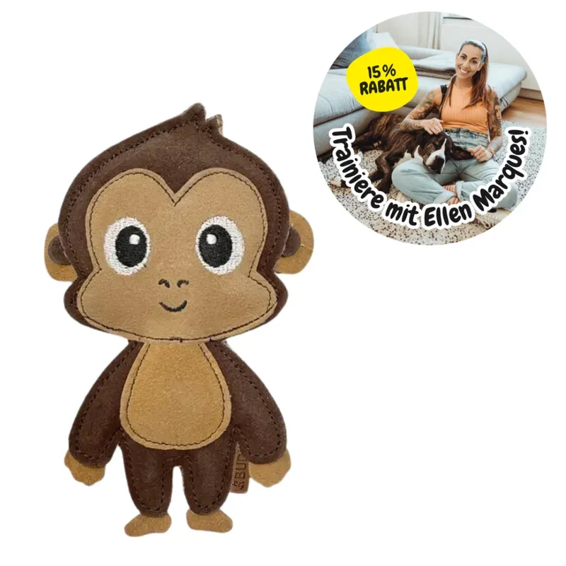 BUDDY. Leder Hundespielzeug Affe - für kleine Hunde - schadstoffgeprüft - inkl. 15% Rabatt Hundetraining Ellen Marques