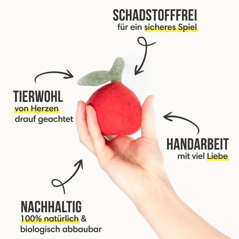Hundespielzeug "Alfons Apfel" | 100% Schafwolle | Schadstoffgeprüft, zahnpflegend & schwimmfähig