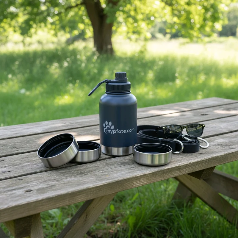 Hunde Trinkflasche, 3-in-1 . Wasser & Futter für unterwegs aus Edelstahl, 950ml
