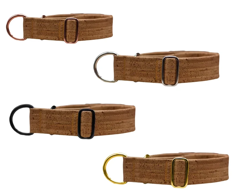 Zugstopp Halsband | Korkleder | Umweltfreundlich | Robust & Vegan | Tabak | Beschläge wählbar