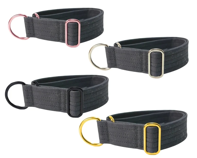 Zugstopp Halsband | Korkleder | Umweltfreundlich | Robust & Vegan | Anthrazit | Beschläge wählbar