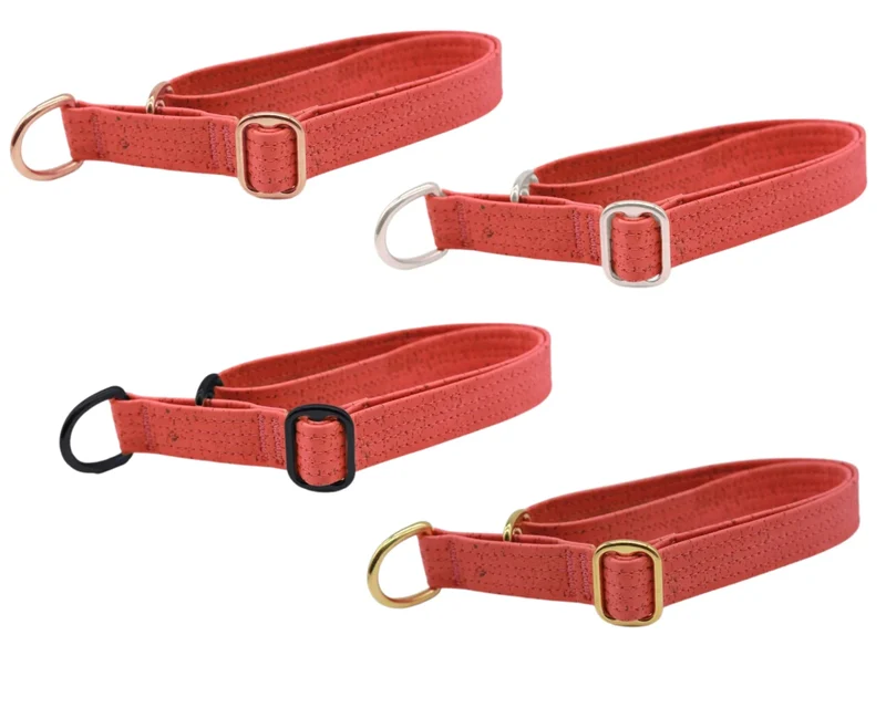 Zugstopp Halsband | Korkleder | Umweltfreundlich | Robust & Vegan | Coral | Beschläge wählbar