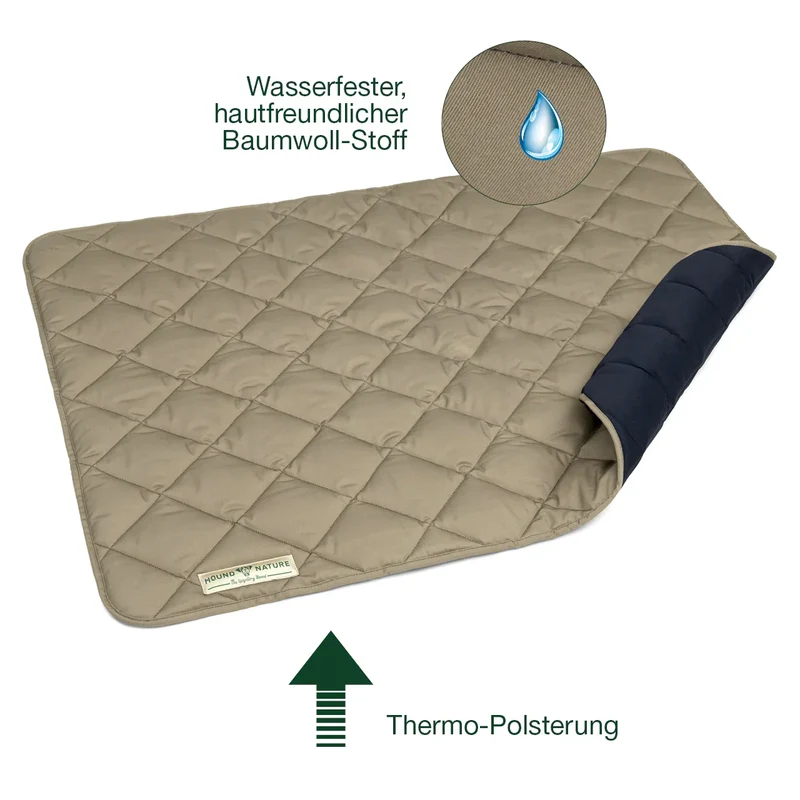 Öko Wendedecke Davos von HOUND&NATURE | Wasserfest & recycelte Materialien | Oeko-Tex® Standard 100 | Taupe-blau
