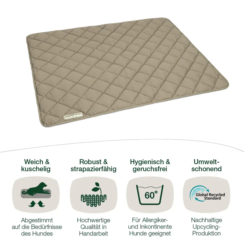 Öko Wendedecke Davos von HOUND&NATURE | Wasserfest & recycelte Materialien | Oeko-Tex® Standard 100 | Taupe-blau