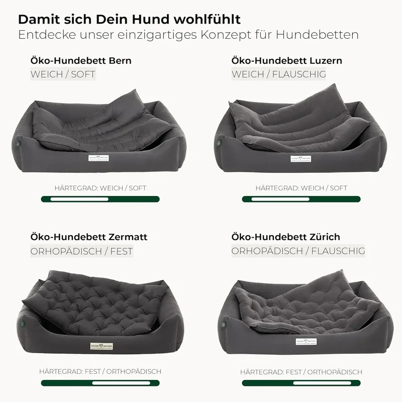 Orthopädisches Öko-Hundebett Zermatt von HOUND&NATURE | Recycelte Materialien | Oeko-Tex® Standard | Grau