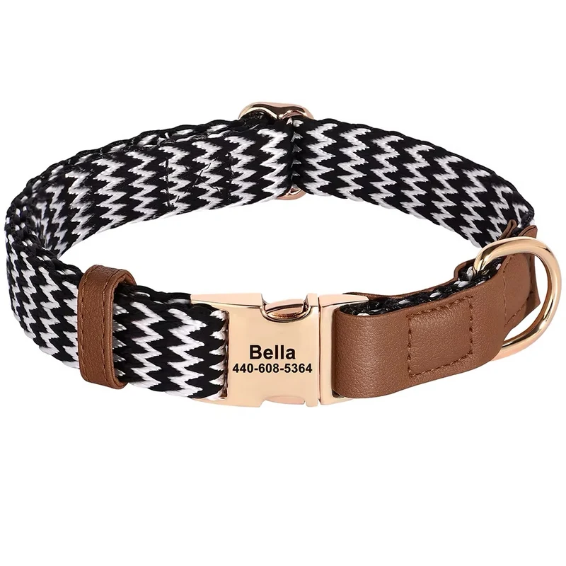 Personalisiertes Hundehalsband Lovi aus Nylon & Leder – Name & Telefonnummer (S–L)