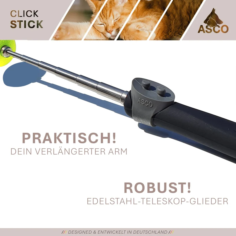 ASCO ClickStick - Target Stick mit abnehmbarem Premium Clicker - Target Stab für Hunde Katzen Clickertraining - Targetstick ausziehbar mit extra Klicker - Targetstab für Target-Training