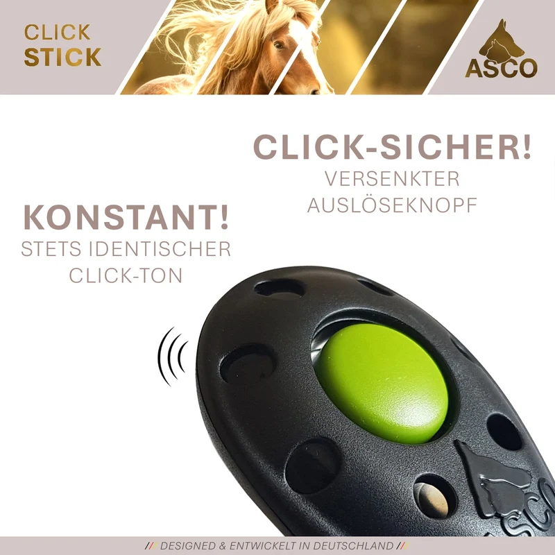 ASCO ClickStick - Target Stick mit abnehmbarem Premium Clicker - Target Stab für Hunde Katzen Clickertraining - Targetstick ausziehbar mit extra Klicker - Targetstab für Target-Training