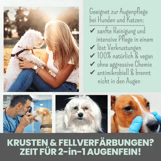 Großes Noms+ Pflege-Set | 2-in-1 Augenfein + 2-in-1 Ohrfein + Pflegepads | Für Hunde & Katzen | 100% vegan & tierleidfrei |