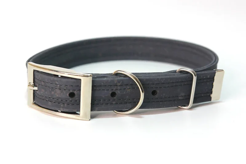 Hundehalsband mit Dornschnalle | Korkleder | Umweltfreundlich | Robust & Vegan | Anthrazit/Silber
