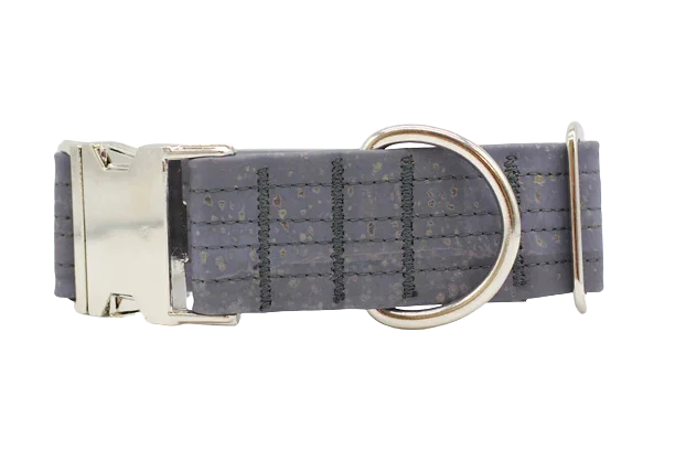 Hundehalsband mit Klickverschluss | Korkleder | Umweltfreundlich | Robust & Vegan | Anthrazit/Silber
