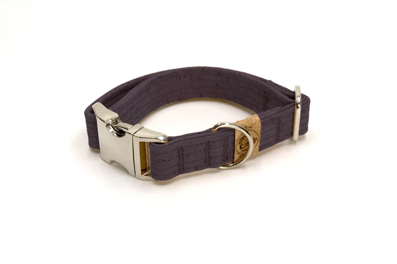 Hundehalsband mit Klickverschluss | Korkleder | Umweltfreundlich | Robust & Vegan | Anthrazit/Silber