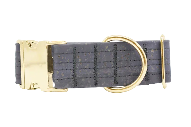 Hundehalsband mit Klickverschluss | Korkleder | Umweltfreundlich | Robust & Vegan | Anthrazit/Gold