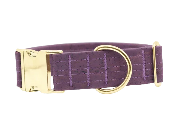 Hundehalsband mit Klickverschluss | Korkleder | Umweltfreundlich | Robust & Vegan | Flieder/Gold