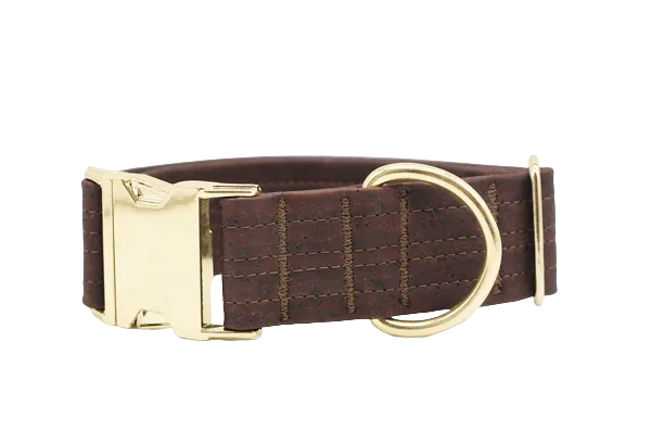 Hundehalsband mit Klickverschluss | Korkleder | Umweltfreundlich | Robust & Vegan | Braun/Gold