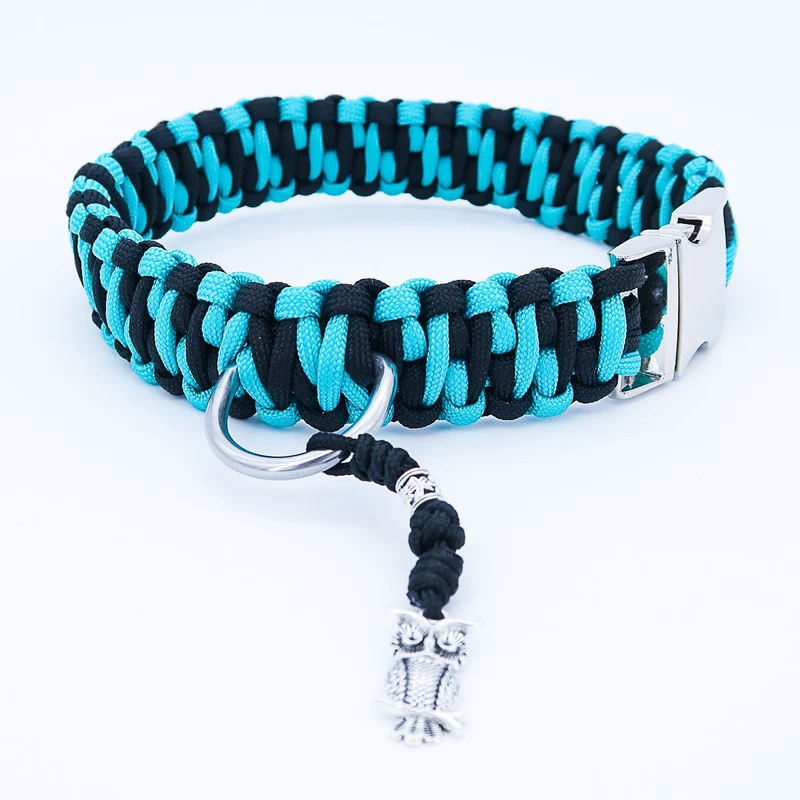 Paracord Hundhalsband "Auron" mit Gravur von Name und Telefon auf der Schnalle, drei verschiedene Größen