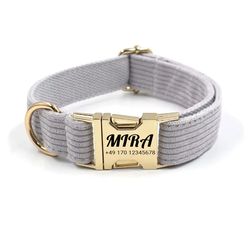 Personalisiertes Cord-Hundehalsband "Mira" mit Gravur | Verfügbar in Grau, Pink & Grün