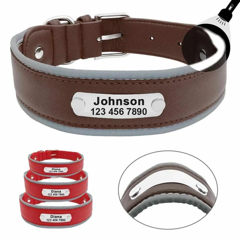 Extra breites personalisiertes Hundehalsband mit Namen und reflektierendem Rand