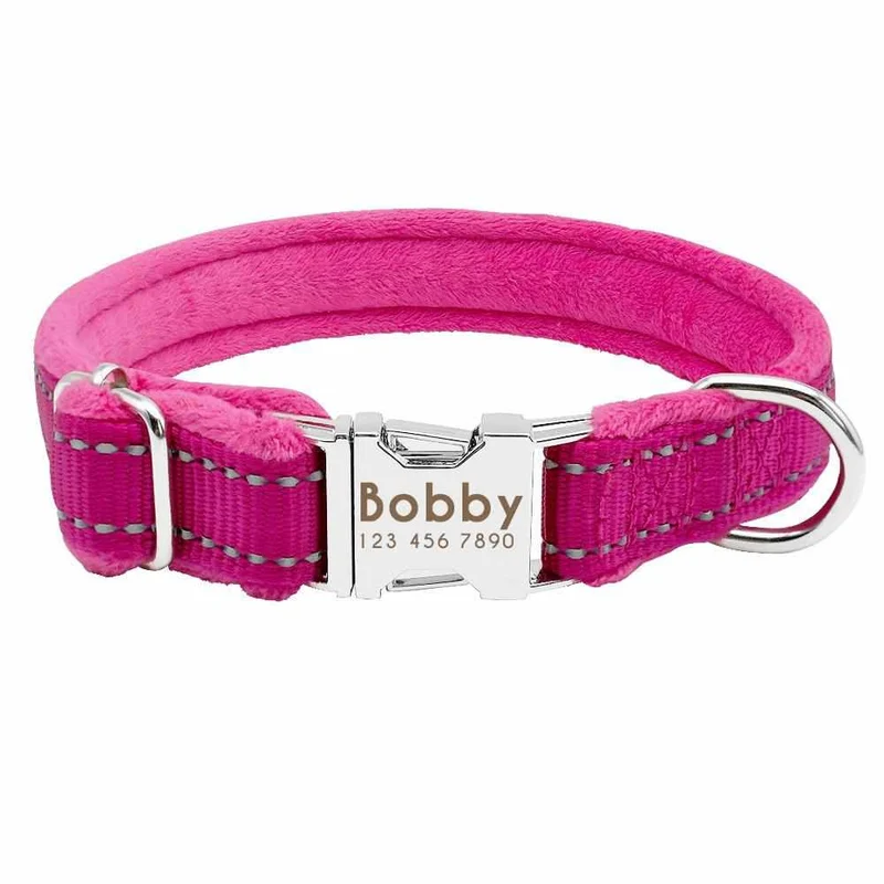 Weiches gepolstertes Hundehalsband mit Namen, reflektierend, GRATIS Gravur