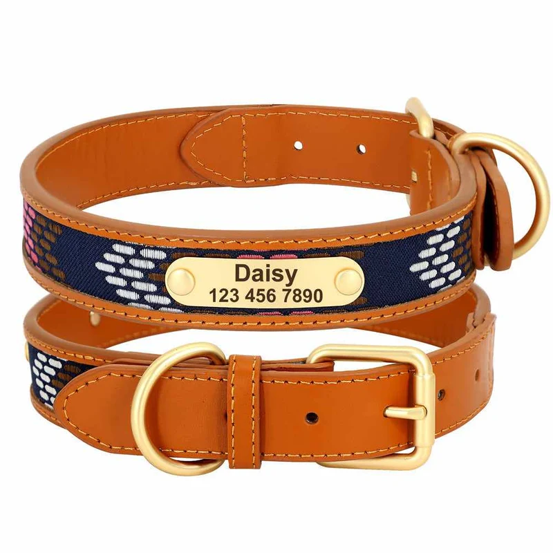 Sehr hochwertiges Hundehalsband mit Namen, Textilinlay und Gravur