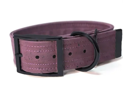Hundehalsband mit Dornschnalle | Korkleder | Umweltfreundlich | Robust & Vegan | Flieder/schwarz