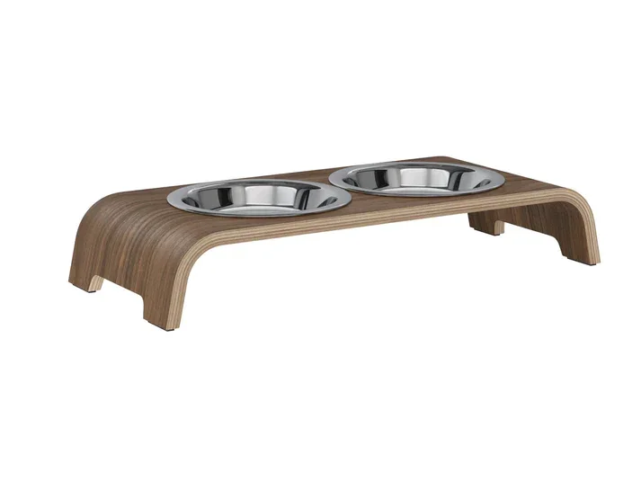 Futterstation catBar® | Edelstahl | Nussbaum | Holz aus zertifizierter Forstwirtschaft