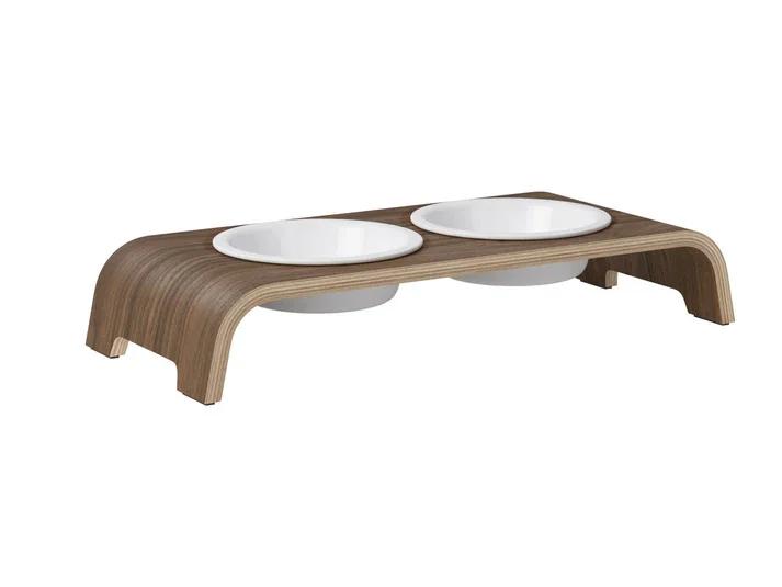 Futterstation catBar® | Porzellan | Nussbaum | Holz aus zertifizierter Forstwirtschaft