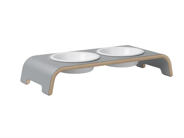 Futterstation catBar® | Porzellan | Grau | Holz aus zertifizierter Forstwirtschaft
