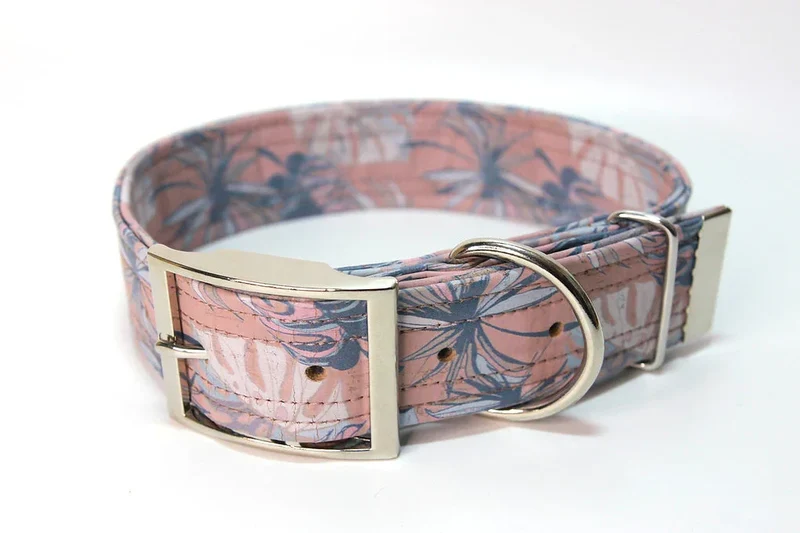 Hundehalsband mit Dornschnalle | Korkleder | Umweltfreundlich | Robust & Vegan | Monstera/Silber