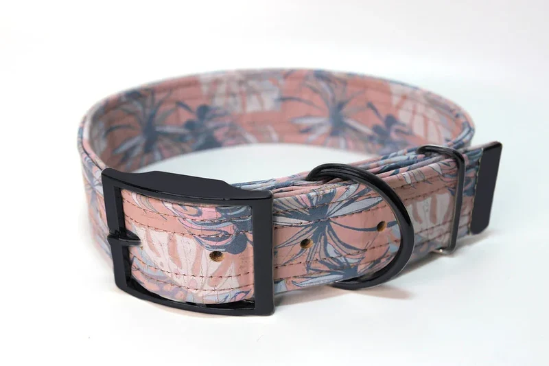 Hundehalsband mit Dornschnalle | Korkleder | Umweltfreundlich | Robust & Vegan | Monstera/Schwarz