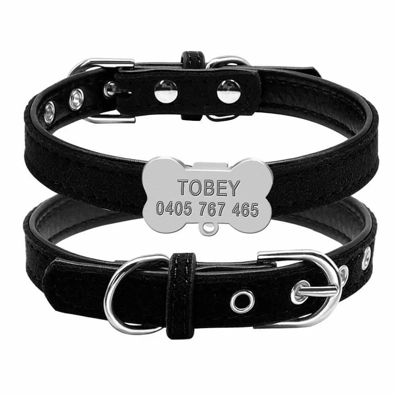 Hundehalsband mit Namen aus Leder mit kostenloser Gravur für sehr kleine Hunde